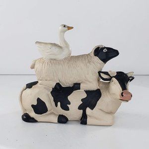 Blossom Bucket Cow Lamb Sheep Goose Duck On Back Figurine Farm Decor